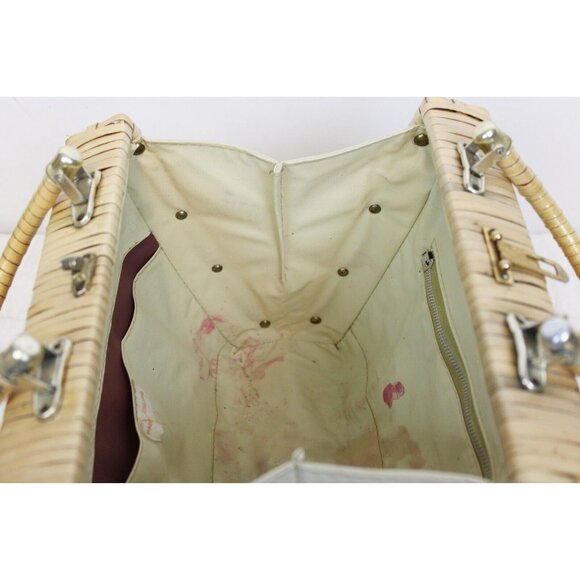 Vtg 1970s Straw Handbag Tote Purse Bag Boho Beach Vacation Cruise Embroidered - Picture 10 of 15